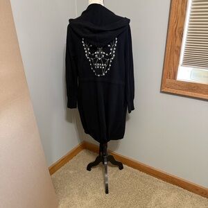 Skull Cashmere Black Hooded Cardigan with Star Skull Embellishment